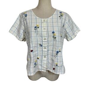 True Vintage Casey & Max Cotton Linen Embroidered Boxy Butter Yellow Top 80s 90s